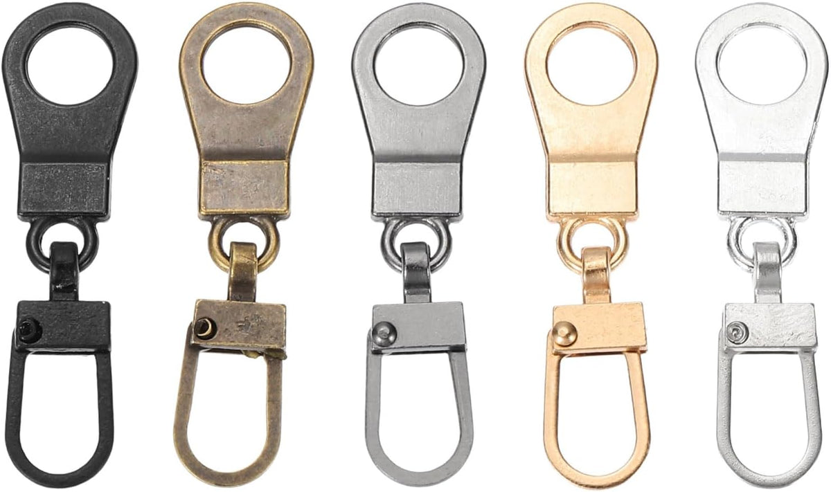 4set Zipper Pull, 1.6 Inch Leather Zip Puller Pendant Zipper Replacement Repair Head Handle for Luggage Clothing Jackets Backpacks Boots, Black/Silver/Gold/Grey/Bronze