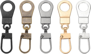 4set Zipper Pull, 1.6 Inch Leather Zip Puller Pendant Zipper Replacement Repair Head Handle for Luggage Clothing Jackets Backpacks Boots, Black/Silver/Gold/Grey/Bronze