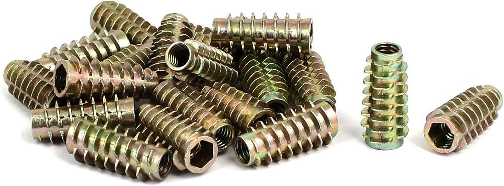 M6x25mm Hex Socket Threaded Insert Nuts Bronze Tone 20pcs for Wood Furniture