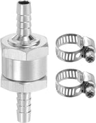 6mm (1/4") Fuel Check Valve, Non-Return One Way Check Valve With Clamps, Aluminum Alloy Control Accessories for Petrol, Diesel, Gas, Oil, Air, Water, Silver