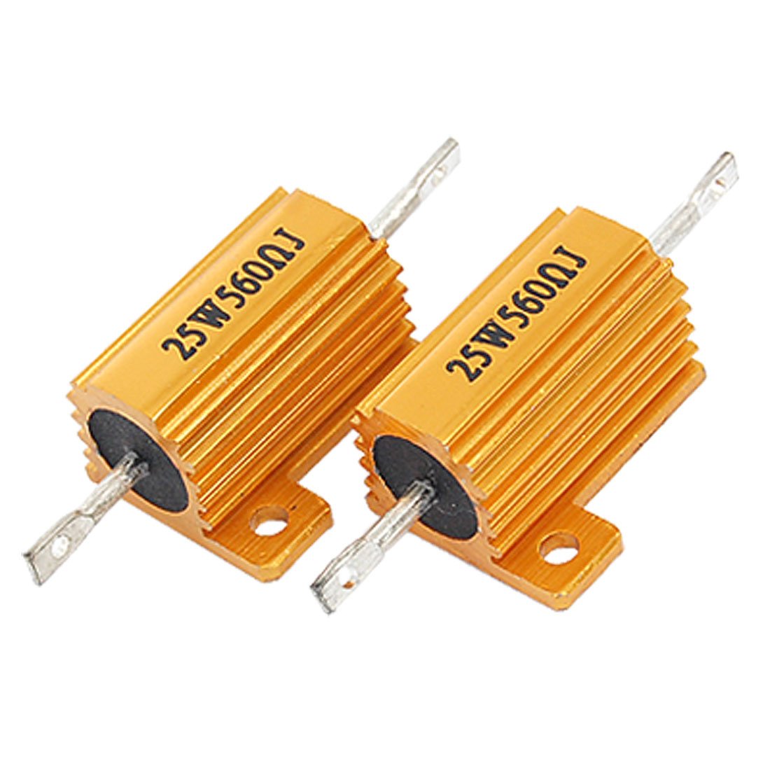 2 Pcs Gold Tone Aluminum Clad Resistors 25W 560 Ohm 5%