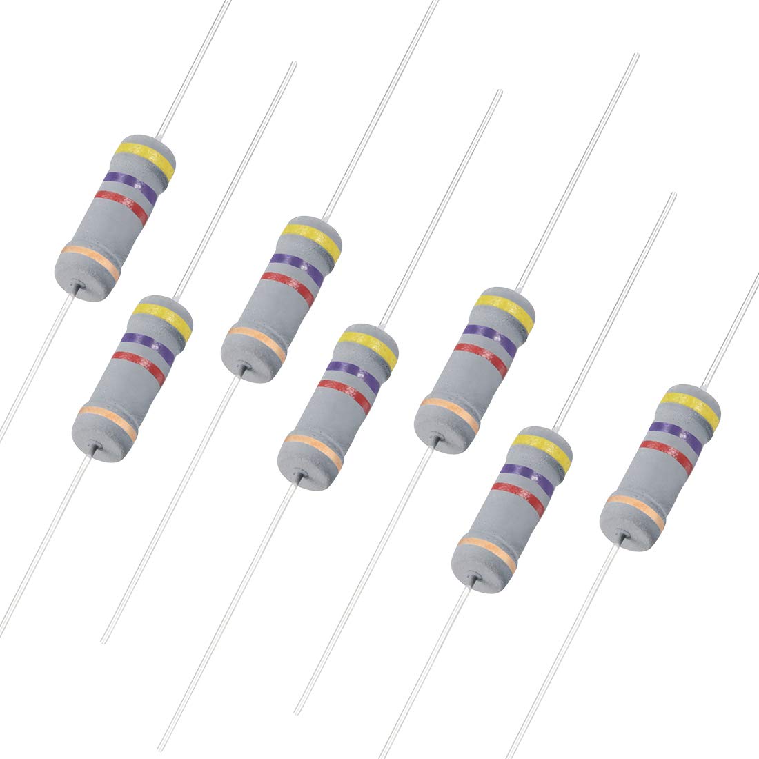 50Pcs 4.7K Ohm Resistor, 2W 5% Tolerance Carbon Film Resistors, 4 Bands for DIY Electronic Projects and Experiments