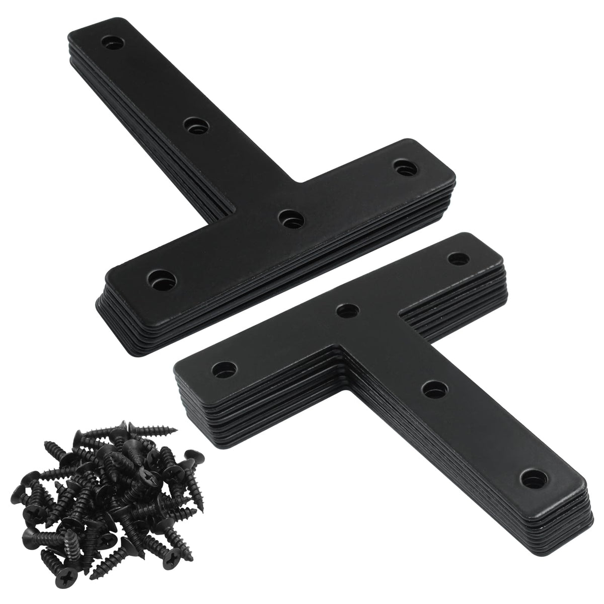 LinkMejor 12 Pack T Shape Flat Bracket, 3.15" x 3.15", Black