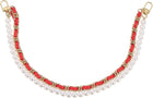 LinkMejor 17.7" Pearl Purse Double Chain, Metal Purse Extender Chain, PU Leather Double Handle Wrist Chain, Purse Handbag Strap Replacement Chain, (Red, Gold Chain)