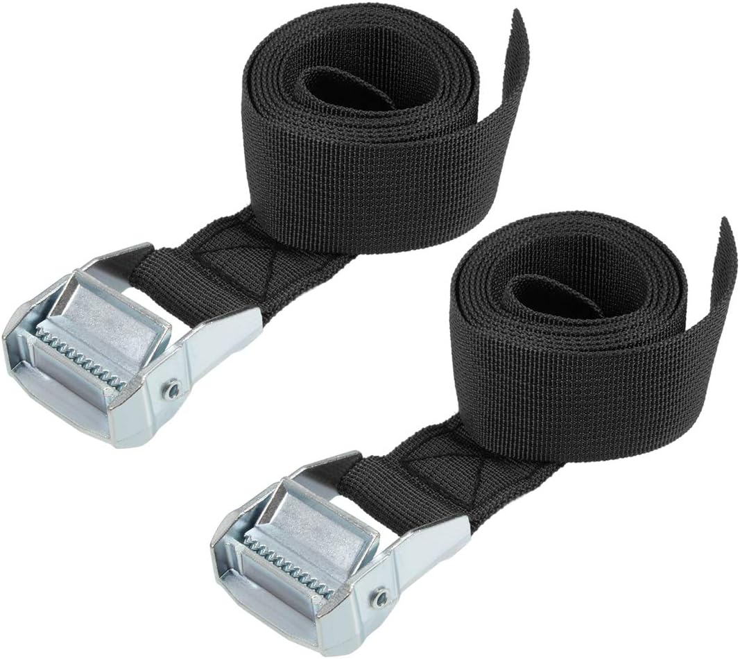 Tie Down Strap Cam Buckle Lashing Strap 1.5" x 5Ft 1100lb 500Kg Load Polypropylene for Moving Securing Cargo, Black, Pack of 2