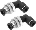 2Pcs Push to Connect Fittings, 1/4"x1/4" Tube OD Bulkhead 90 Degree Elbow Pneumatic Quick Connect Air Fitting for Hydraulic and Pneumatic Systems