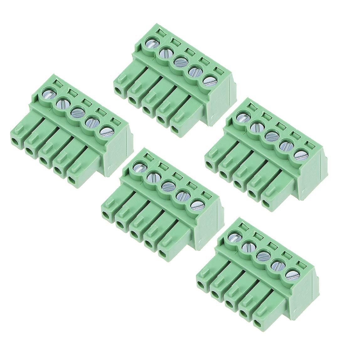 5Pcs AC300V 8A 3.5mm Pitch 5P Flat Angle Needle Seat Insert-in PCB Terminal Block Connector Green