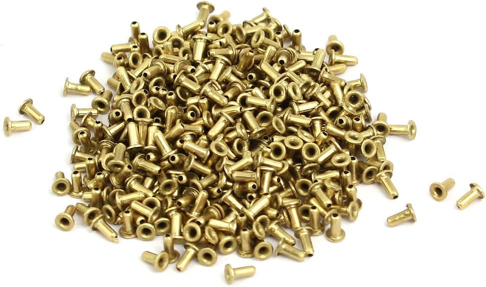 LinkMejor 500pcs M0.9x2.5mm Brass Plated Metal Hollow Eyelets Rivets Gold Tone