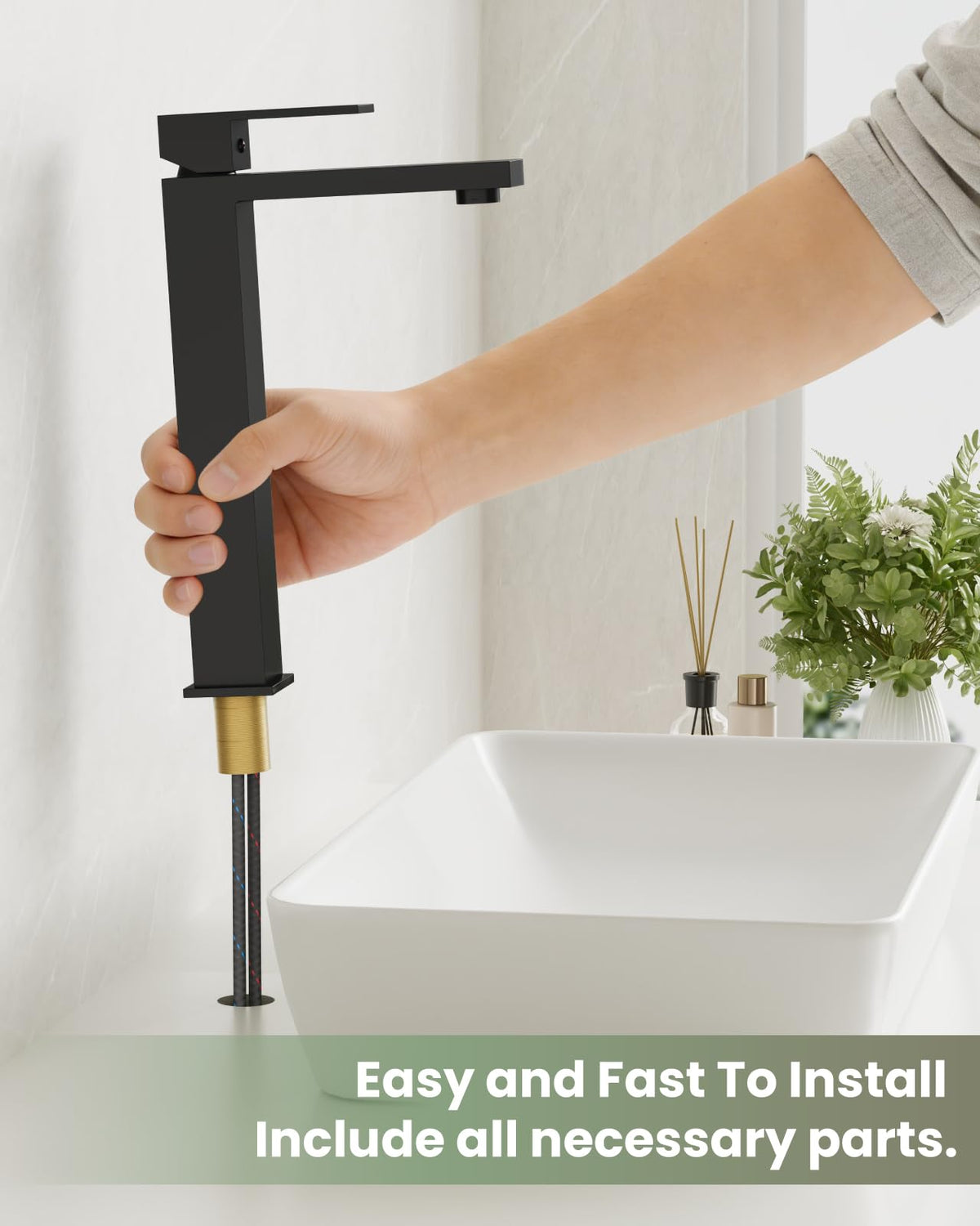 LinkMejor Vasca da Bagno a Vasca con Sifone a Scivolo, Nero Opaco