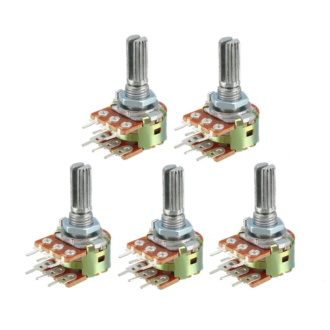 WH148 100K Ohm Variable Resistors Dual Rotary Carbon Film Taper Potentiometer 5pcs