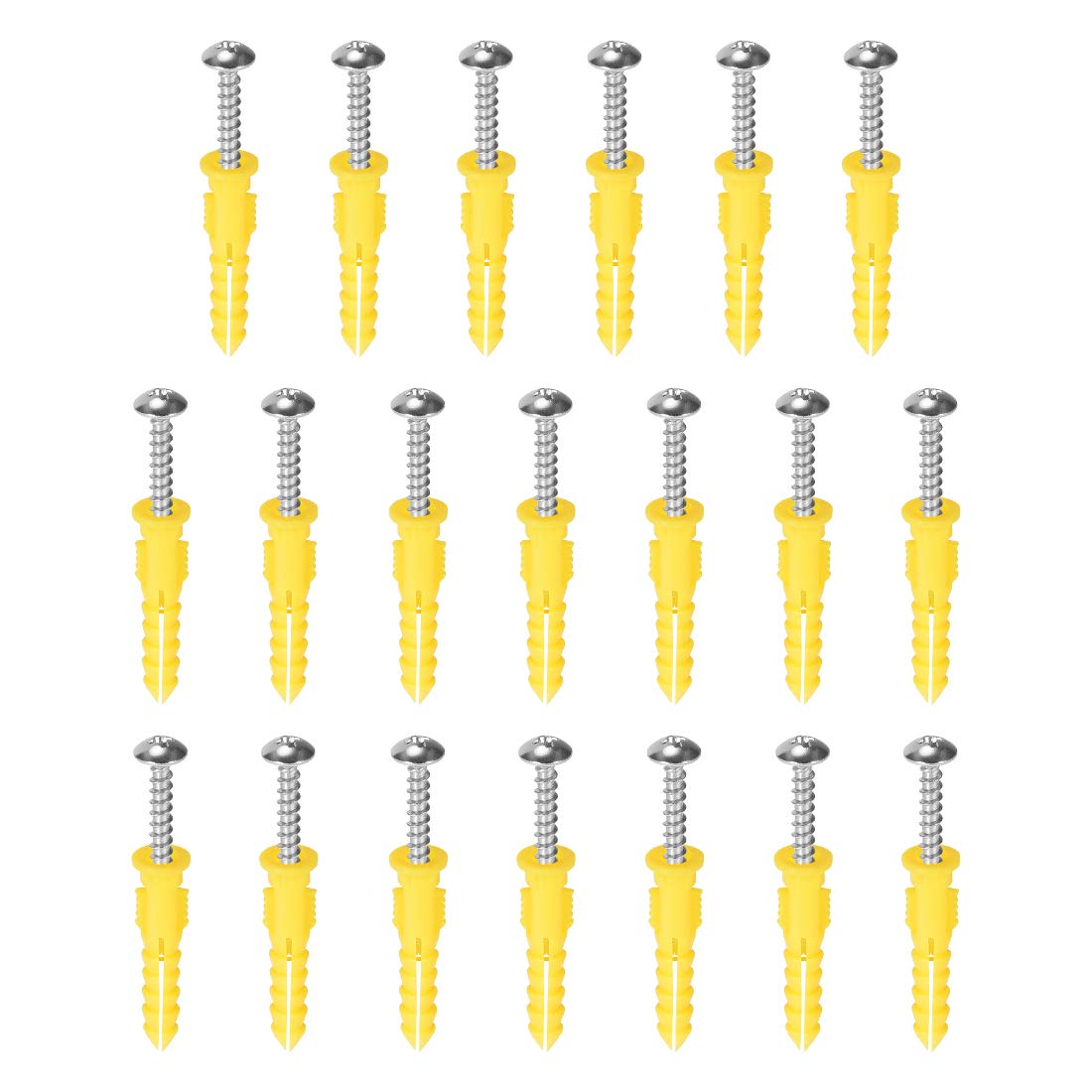 6x32mm Plastic Expansion Tube Pipe for Drywall with Screws Yellow 20pcs