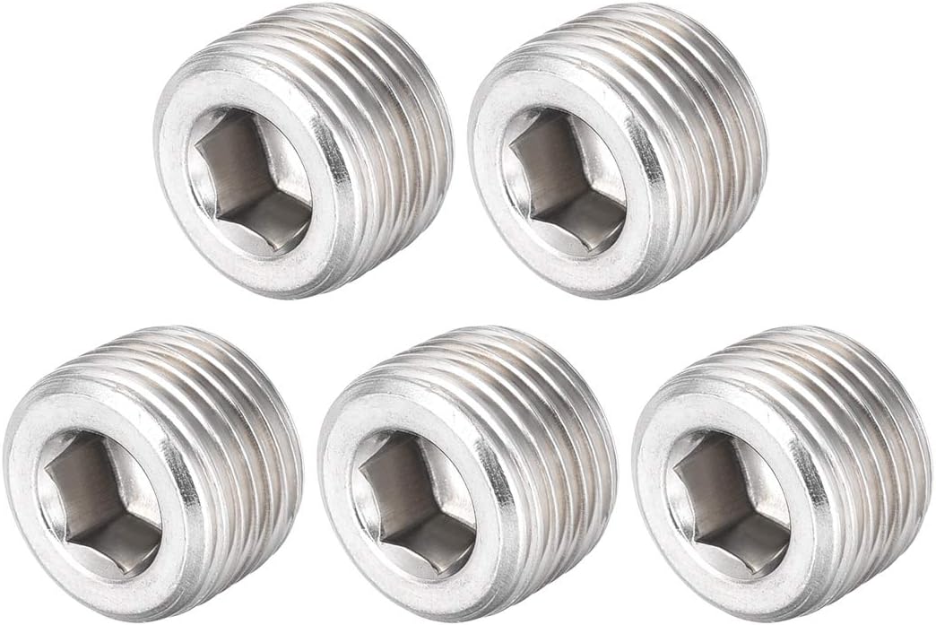 LinkMejor Hex Countersunk Plug - Stainless Steel Pipe Fitting 1/2NPT Male Thread Socket Pipe Adapter Connector 5Pcs