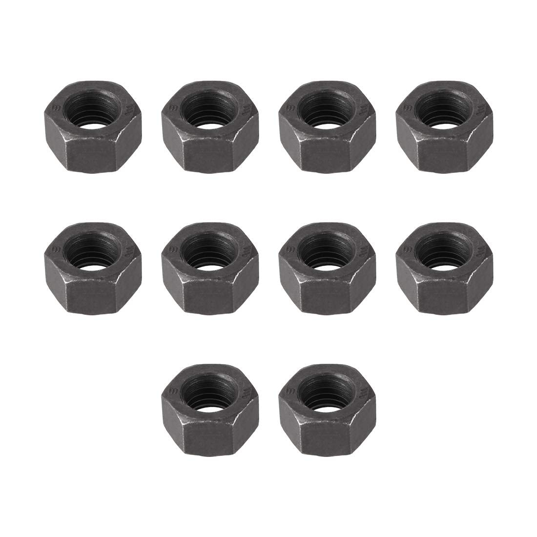 Hex Nuts, M10x1.5mm Metric Coarse Thread Hexagon Nut, Carbon Steel, Pack of 10 (Black)