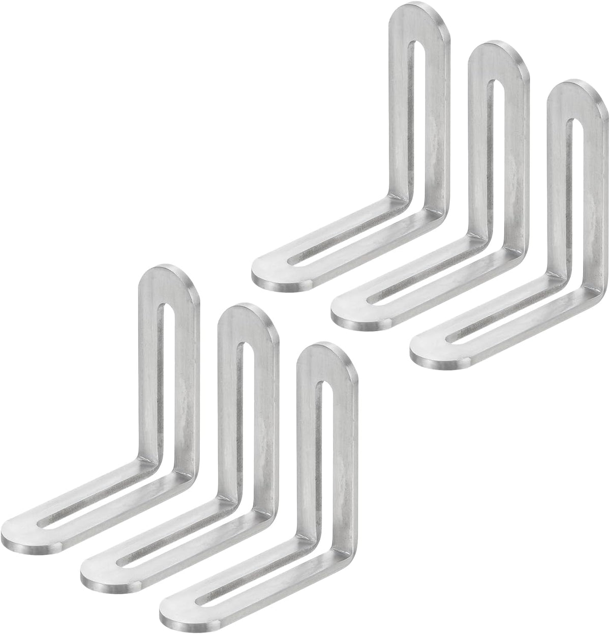 6Pcs Adjustable L-Shape Corner Brace with Slot, 2.28 x 2.28 Inch Stainless Steel Slotted Right Angle Corner Bracket for Wooden Furniture Cabinet, Silver