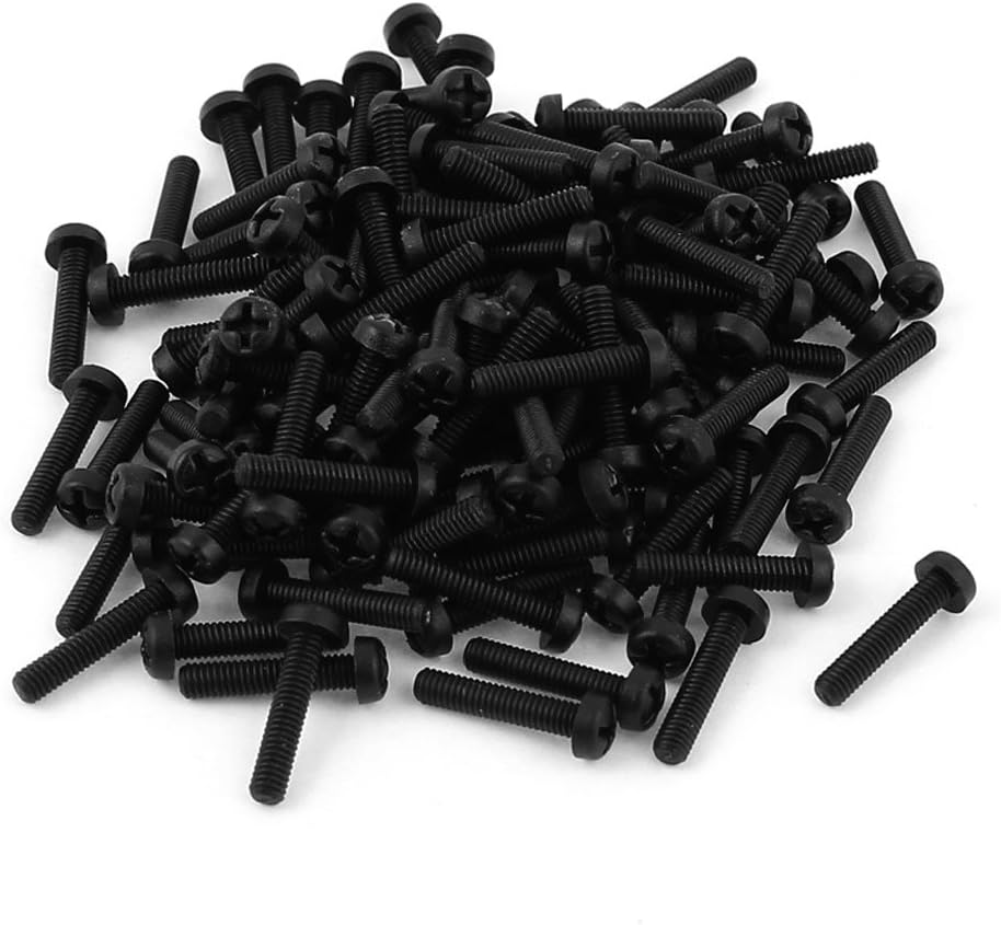M2.5 x 12mm Plastic Phillips Pan Head Machine Screw Black 100 PCS