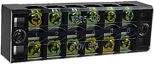 6 Position Dual Row Screw Terminal Barrier Block, 25 Amp