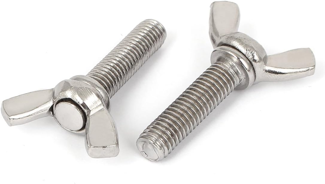 M8 x 30mm Male Thread 304 Stainless Steel Butterfly Wing Screws Bolts 2 Pcs