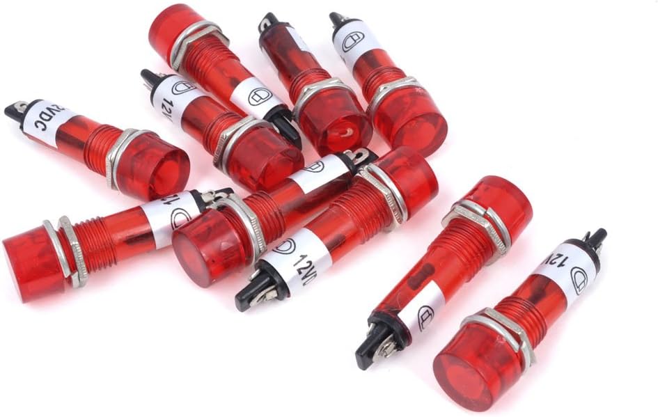 AC DC 12V Power Signal Indicator Pilot Bulb Lamp 9mm 10 Pcs Red Light