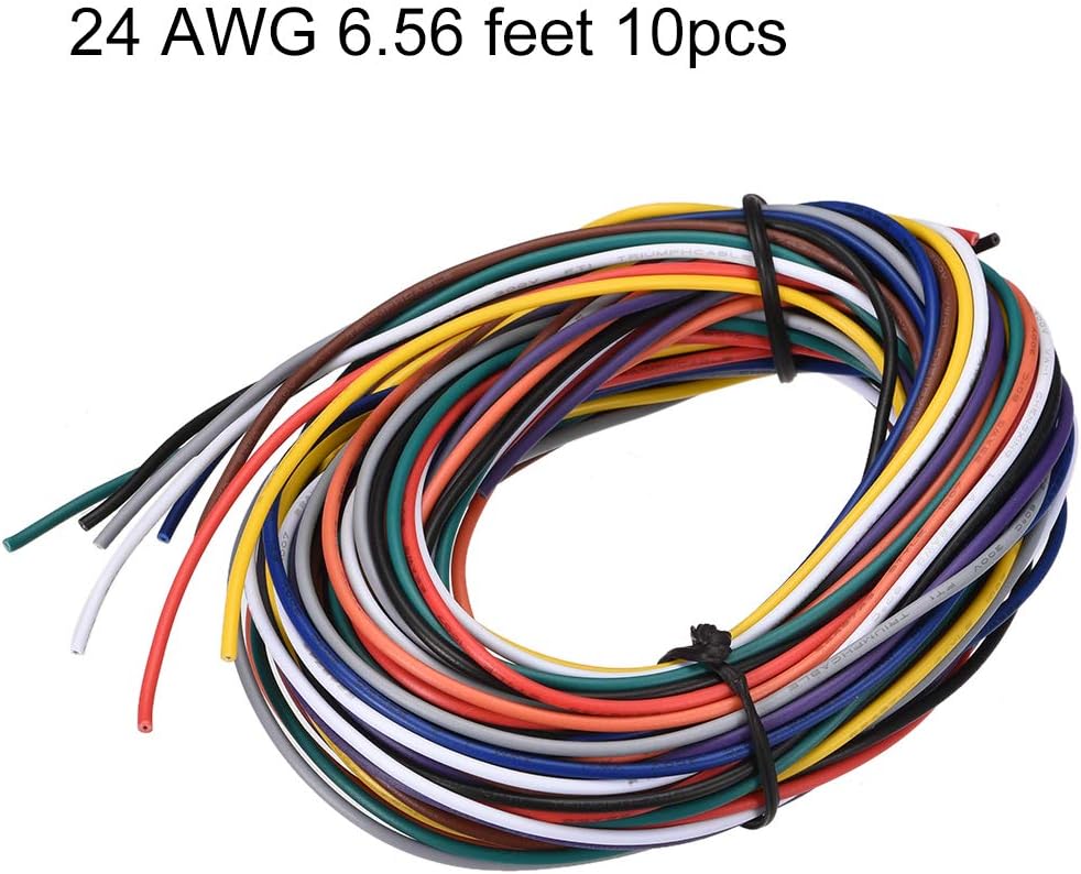 Câble électrique en PVC 22 AWG Cuivre Tinning Fil Tressé de Branchement 6.56ft Multiples Couleurs 10pcs