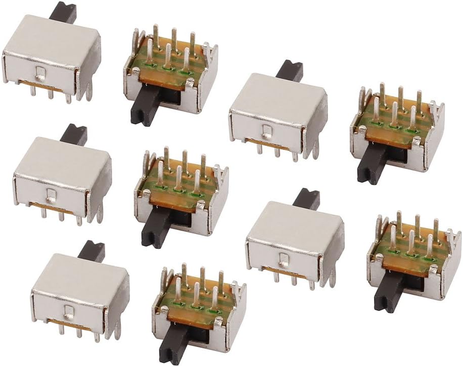 10 Pcs 2 Position Vertical Angle 6P DPDT Micro Slide Switch Latching Power Switch