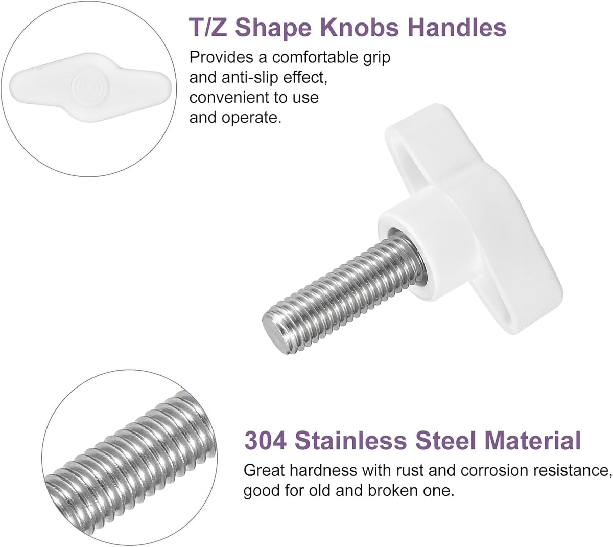 4Pcs Tee Wing Knobs Tumberskruer, M8 x 55mm Klæmskru Tumhåndtag Mændingskrog 304 Rustfrit Stål T Formet Tumhåndtag Skruetrækker 36mm Dia. til Håndfastgørelses Tumhåndtag Erstatning, Hvid