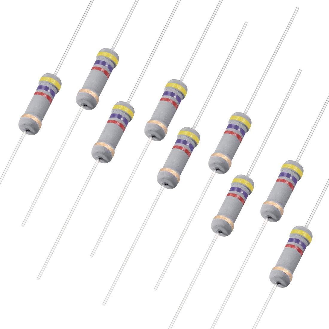 100Pcs 4.7K Ohm Resistor, 1W 5% Tolerance Carbon Film Resistors, 4 Bands for DIY Electronic Projects and Experiments