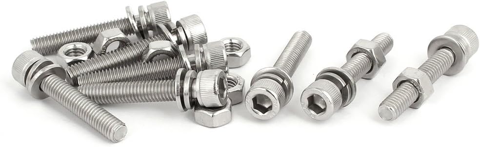 M6x35mm 304 Stainless Steel Hex Socket Head Cap Bolt Screw Nut w Washer 8 Sets