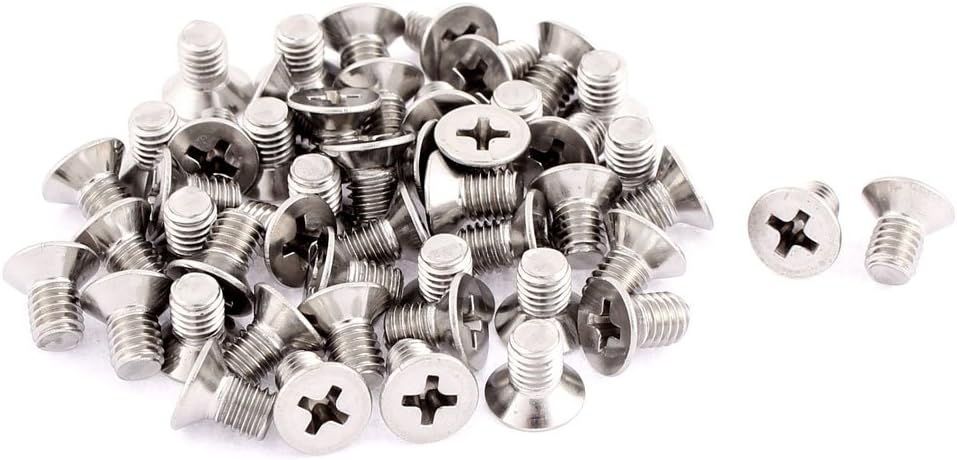 M5-0.8 x 8mm Fine Thread Phillips Flat Head Stainless Steel Countersunk Bolt Screw 50pcs