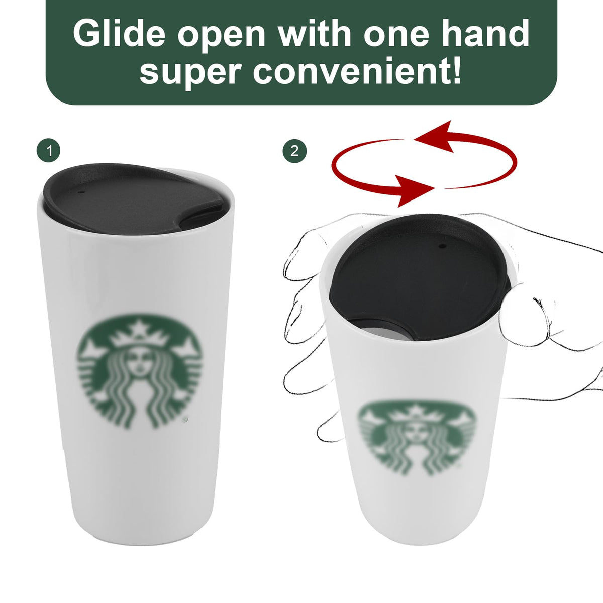 2PCS Siyah değişim kapağı, Starbucks 10oz 12oz 16oz kupa ile uyumlu