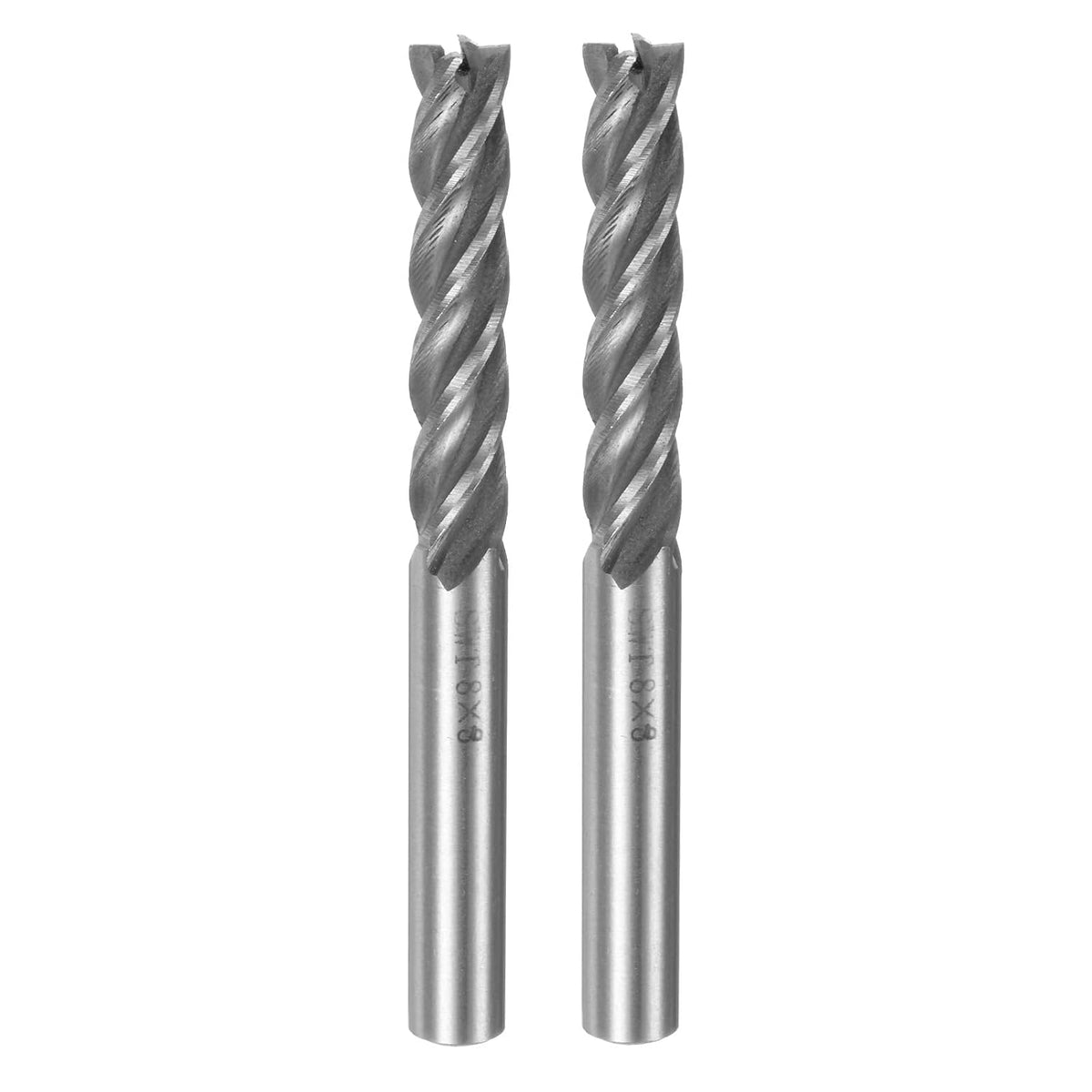2pcs 8x8x42x82mm Helical Groove 4 Flutes HSS-AL Straight Shank Spiral End Mill Milling Cutter