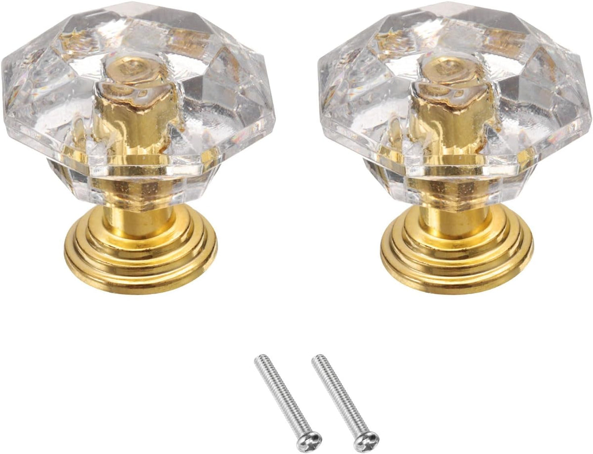 2 Pcs Crystal Cabinet Knobs 24 mm Drawer Pulls Crystal Drawer Knobs for Cabinet, Cupboard, Wardrobe, Dresser, Clear/Silver