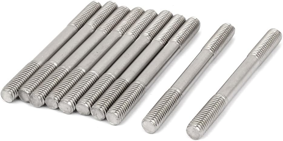 M8 x 80mm Tight Adjustable Push Rod Double End Thread Stud Silver Tone 10pcs