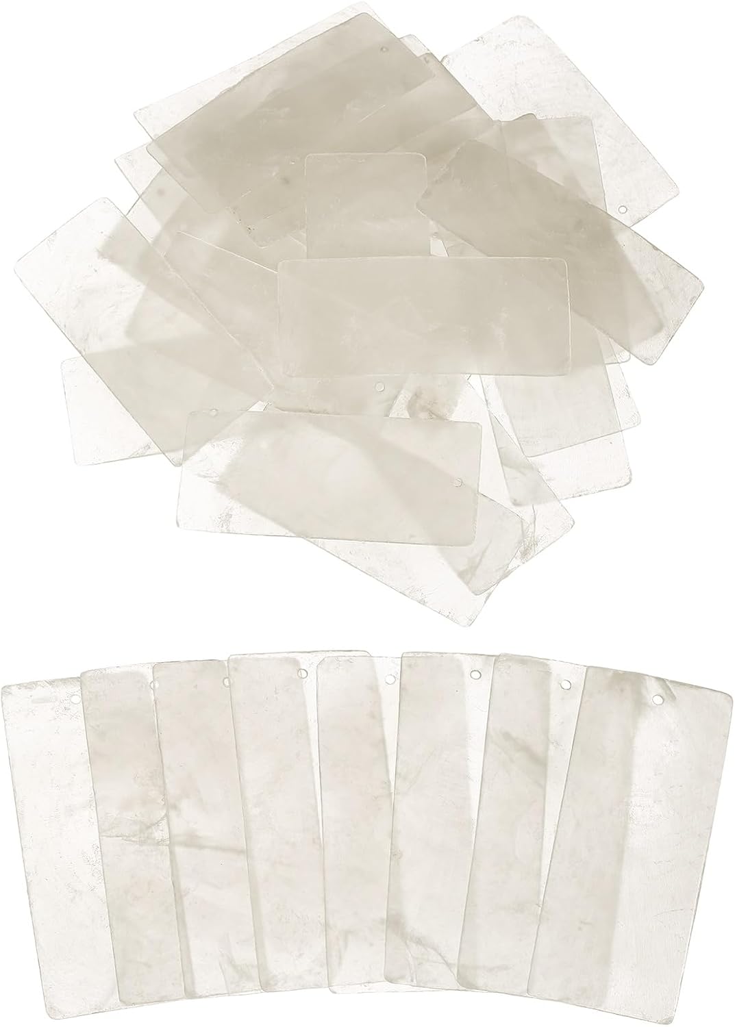 20 Pcs Capiz Shells, 30 mm x 70 mm Natural White Square Mica Sheets Single Hole for DIY Craft Making Wind Chimes Home Decoration Wedding Decorations