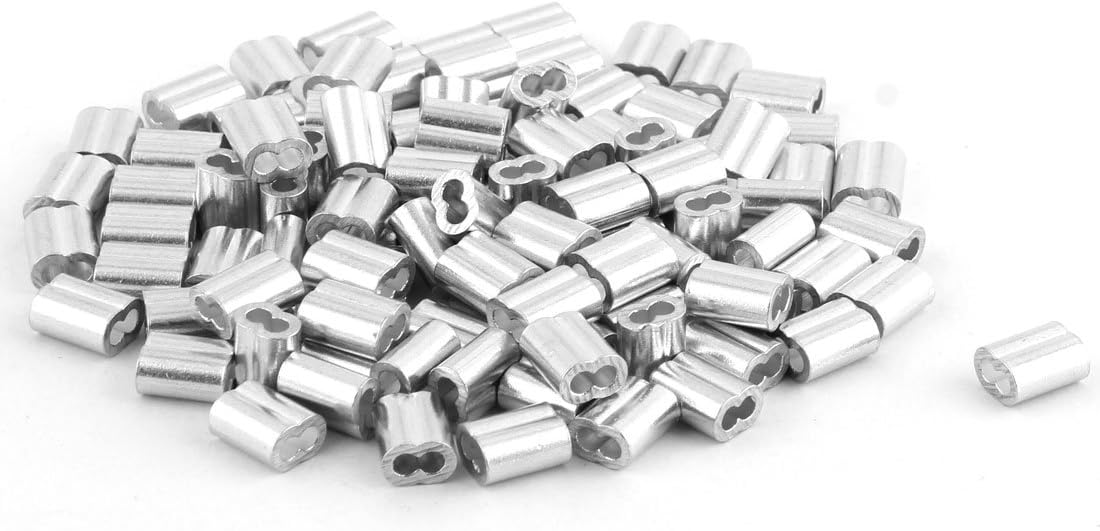 2mm Diameter Steel Wire Rope 9.0 x 7.4mm Aluminum Ferrules Sleeves Fittings Clamps 100pcs