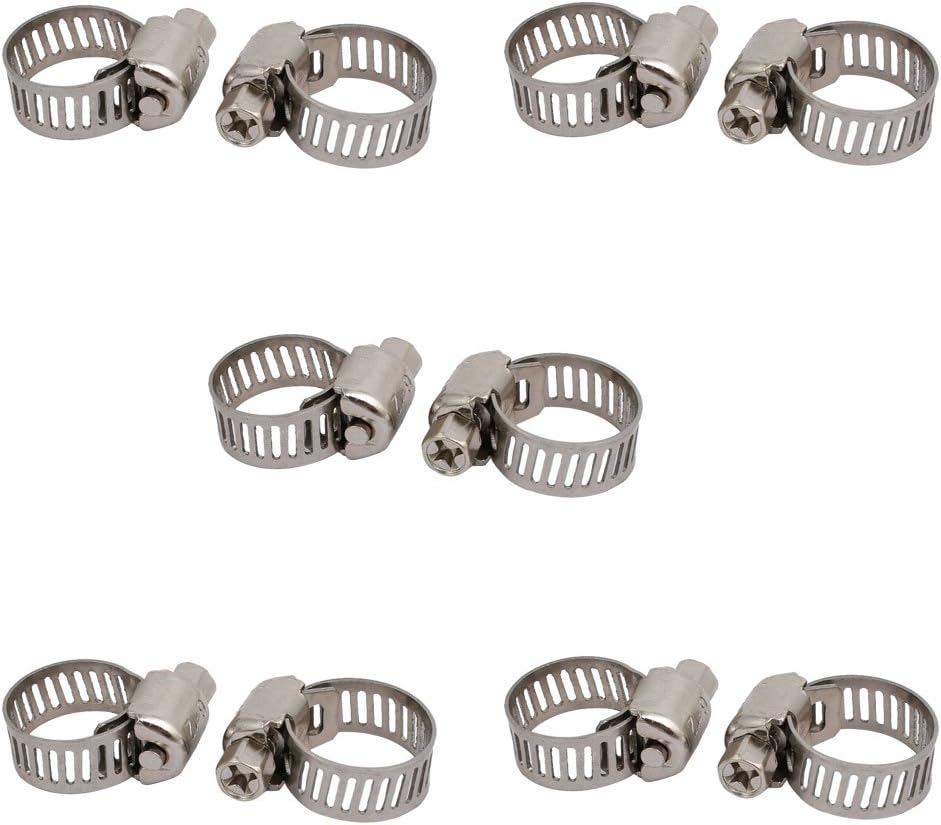 6-12mm Stainless Steel Adjustable Gear Hose Clamps Silver Tone 10pcs
