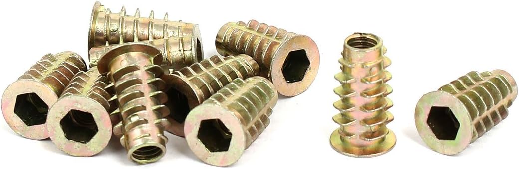 M6x20mm Interface Hex Socket Threaded Insert Nuts 10pcs for Wood Furniture
