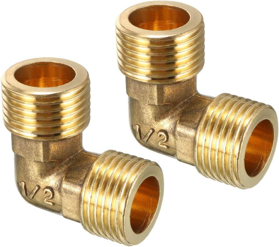 Brass Elbow Pipe Fitting 90 Degree G1/2 Male x G1/2 Male Connector 2pcs