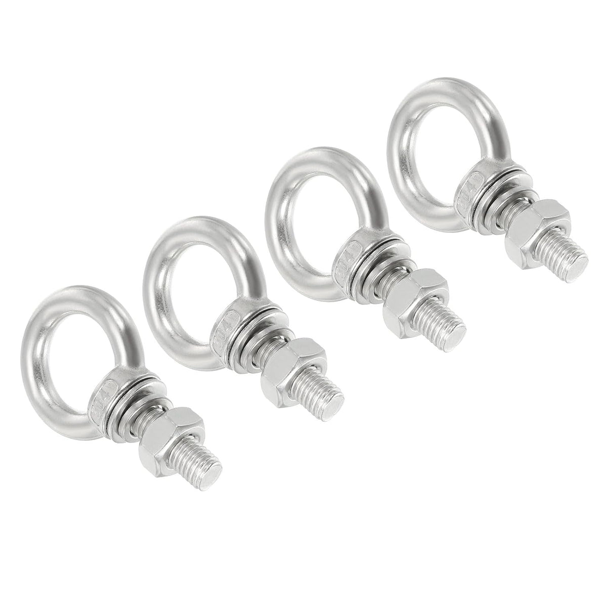M4x30 3/16"x1.18" Stainless Steel Eye Bolts Threaded Screw Eyebolt Shoulder Ring with Nuts Washers for Lifting Hanging, 4 Set