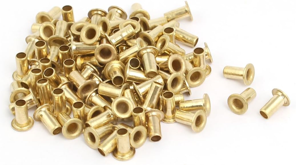 LinkMejor® 100pcs M3 x 6mm Brass Plated Metal Hollow Eyelets Rivets Gold Tone