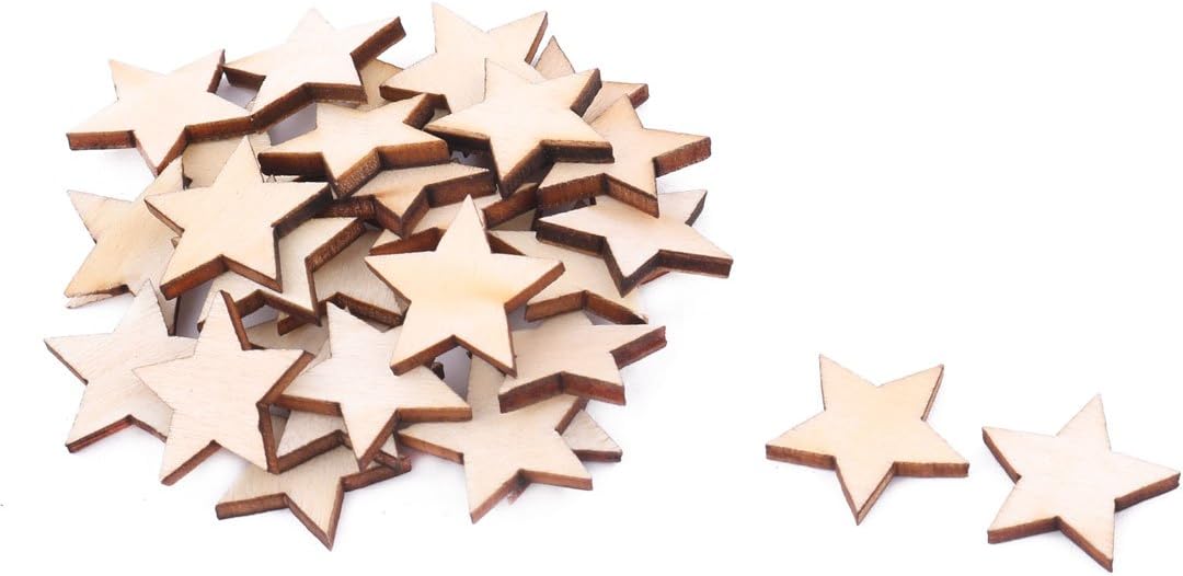 LinkMejor Wooden Star Shaped DIY Craft Christmas Tree Decor Accessories Ornaments 20 x 20mm 30pcs Beige