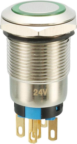 Green Led 19mm 24V Stainless Steel Momentary Push Button Switch SPDT