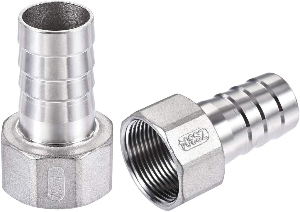 304 Stainless Steel Hose Barb Fitting Coupler, 32mm Barb x G1-1/4 Female Thread Pipe Adapter
