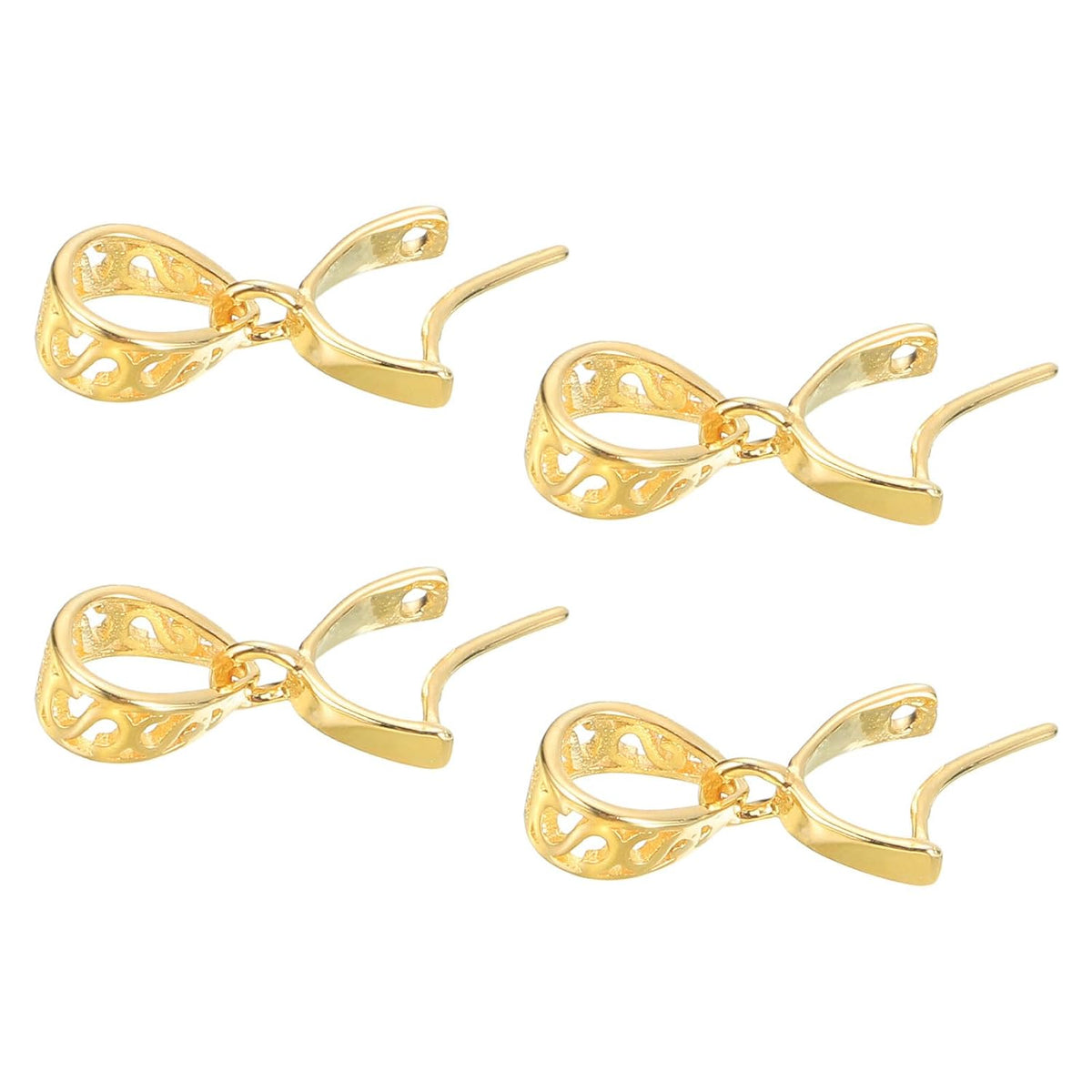 4Pcs 925 Sterling Silver Pinch Bail, 12mm Pendant Clasp Pendant Bail Connector Pinch Clip Bail Clasp for Jewelry Making Supplies Bracelet Necklace DIY Craft, Gold