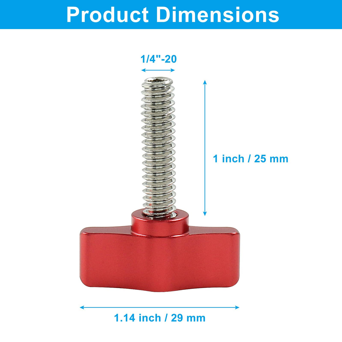 LinkMejor 4 Pcs 1/4-20 x 1 Polegadeira Parafusos de Alavanca, Rótulas de Alumínio Vermelho