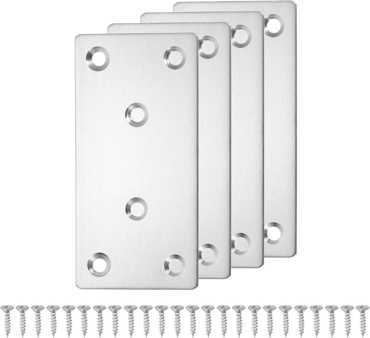 4 Set Flat Repair Plates, 2 x 4 Inch Stainless Steel Flat Straight Brace Bracket Mending Joining Plates with Screws for Fixing Wooden Furniture Corner, Silver