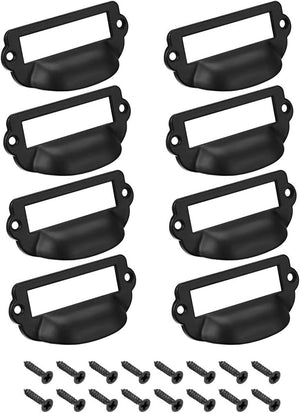 Etiket Tutucu Çekme Kapakları, Vitayon Çelik İkili Etiket Çerçeve Çekme Düğmeleri, Dolap Dolabı İçin, Siyah, 82x36mm, 8 Adet/Paket, Vida İle