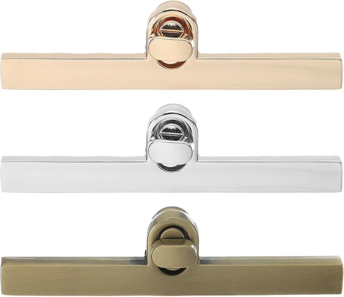 LinkMejor 3Set Turn Lock Clasp Kit, Press Lock Clasp Closure Twist Turn Locks Hardware Buckle Fasteners for Purse Leather Making (97x10mm, Gold, Silver, Bronze)