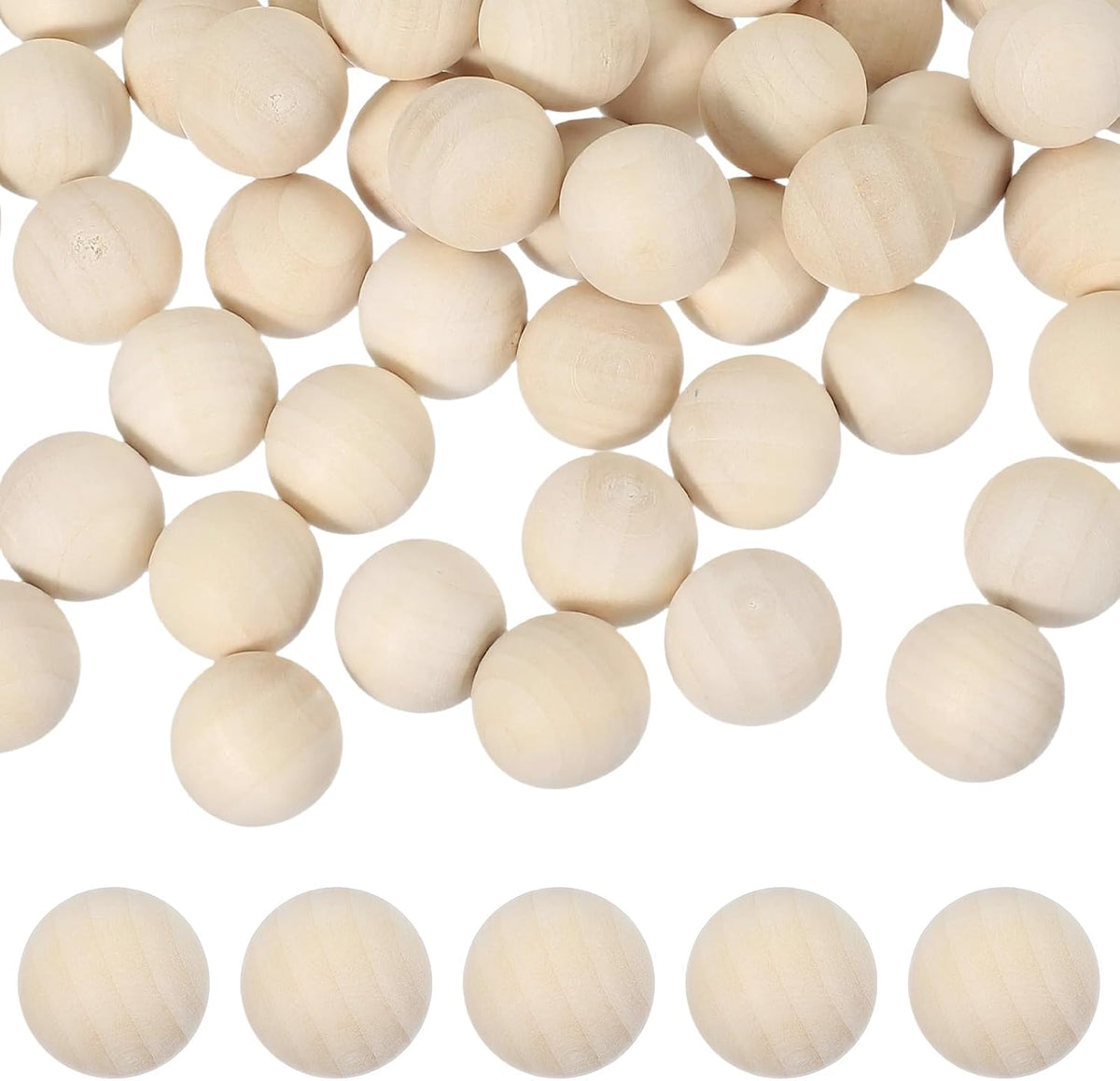 100 Pcs Wooden Balls, 0.8 Inch(20mm) Unfinished Natural Split Wood Balls, Wooden Half Sphere for Paint DIY Crafts Art Projects Party Decoration, Wood Color