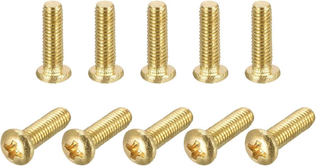 Brass Machine Screws, M3x10mm Phillips Pan Head Fastener Bolts for Furniture, Office Equipment, Electronics 14Pcs