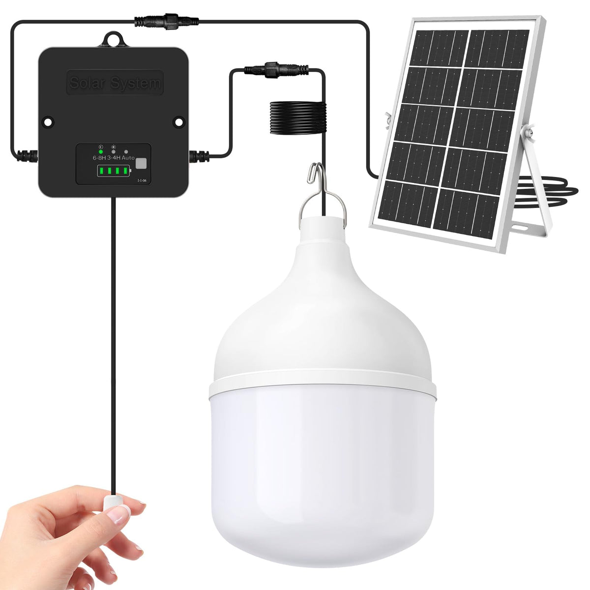 Solbelyst innendrinnende og utendrinnende lampa med strängkontakt, lysstyrke 2200LM